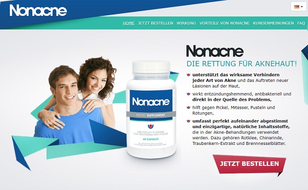 So sieht die Homepage von Nonacne aus.