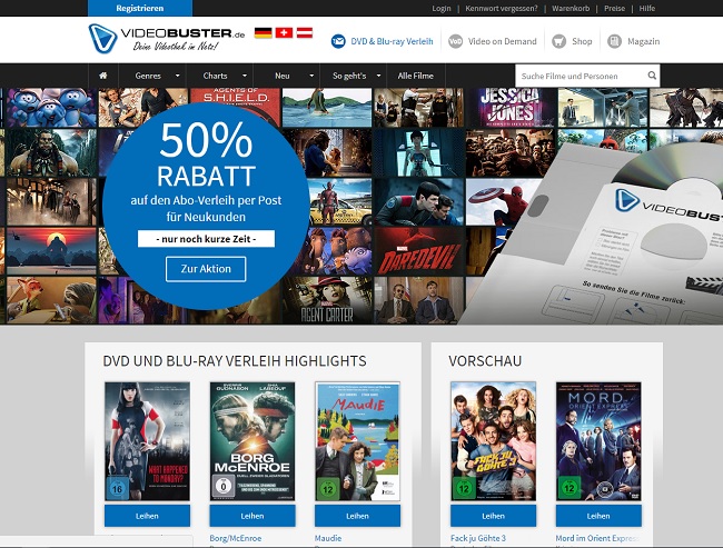 So sieht die Webseite von Videobuster aus.