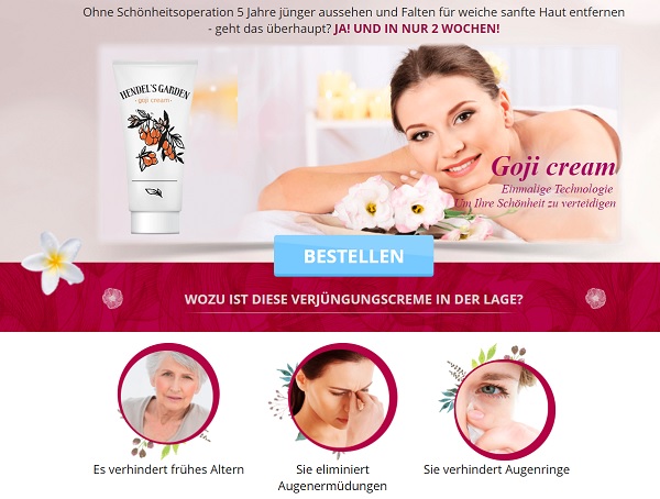 So sieht die Homepage von Goji Cream aus.